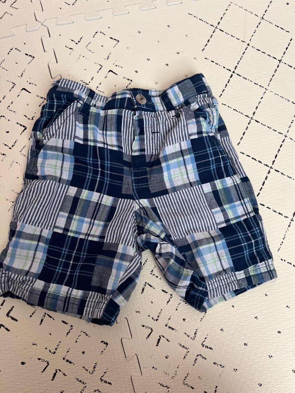 blue patchwork shorts nwot 24 month